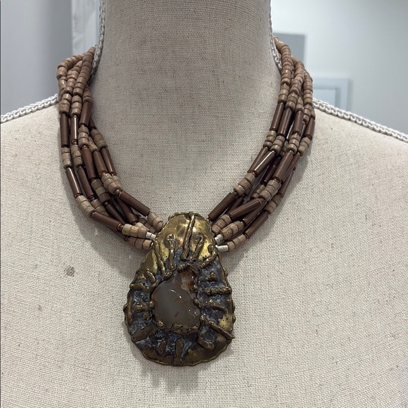 Handcrafted Brown and Gold Statement Necklace - Handmade by me!! - Picture 1 of 6